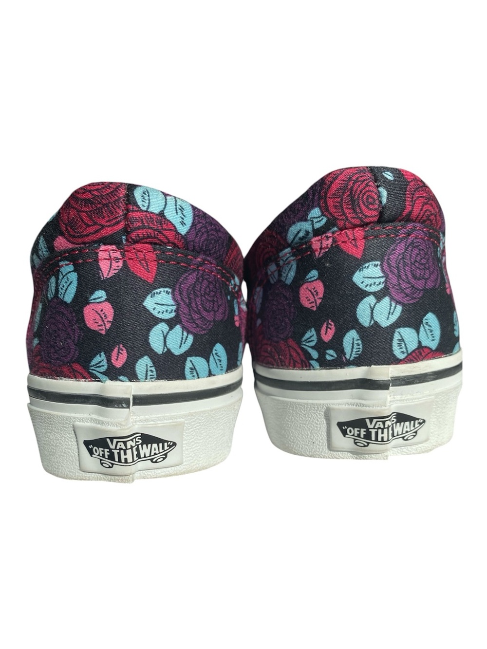 Vans Floral Sneakers in Black with Pink, Purple & Light Blue Roses - Picture 2 of 5